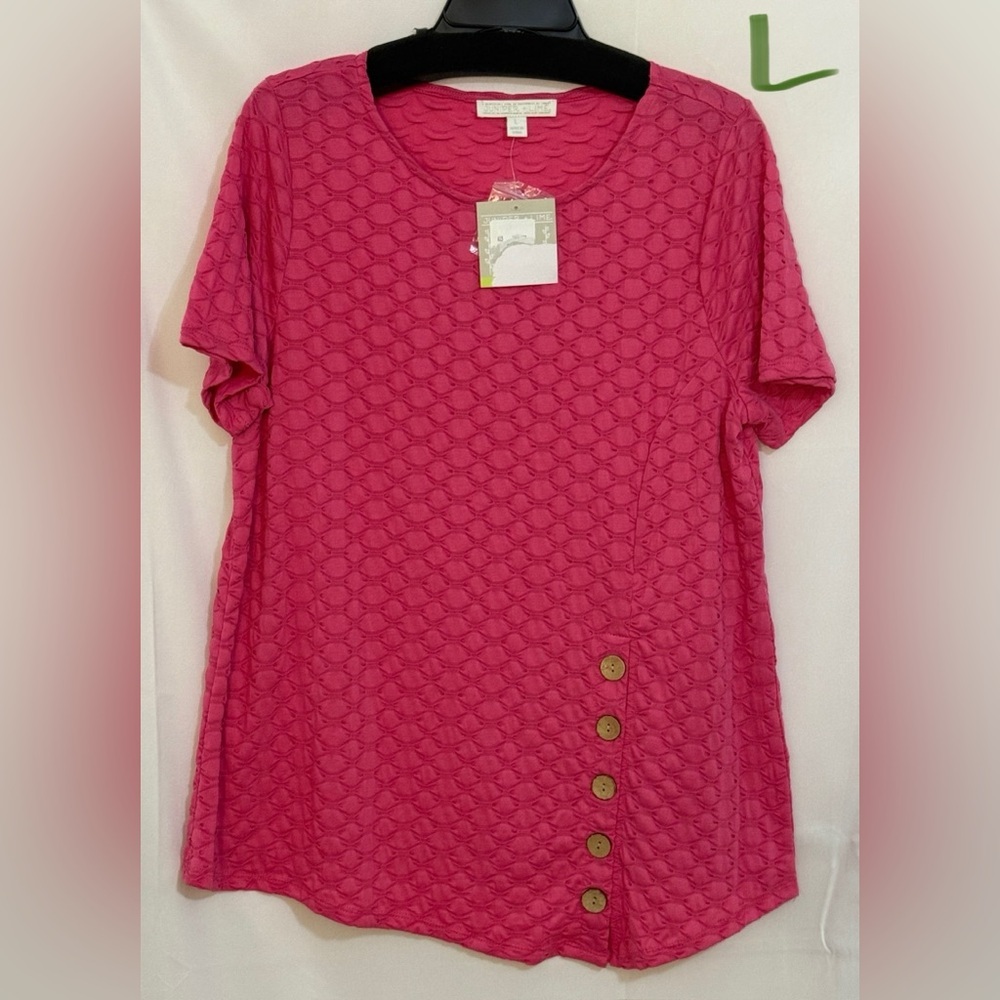 Chic Pink Textured Short Sleeve Top